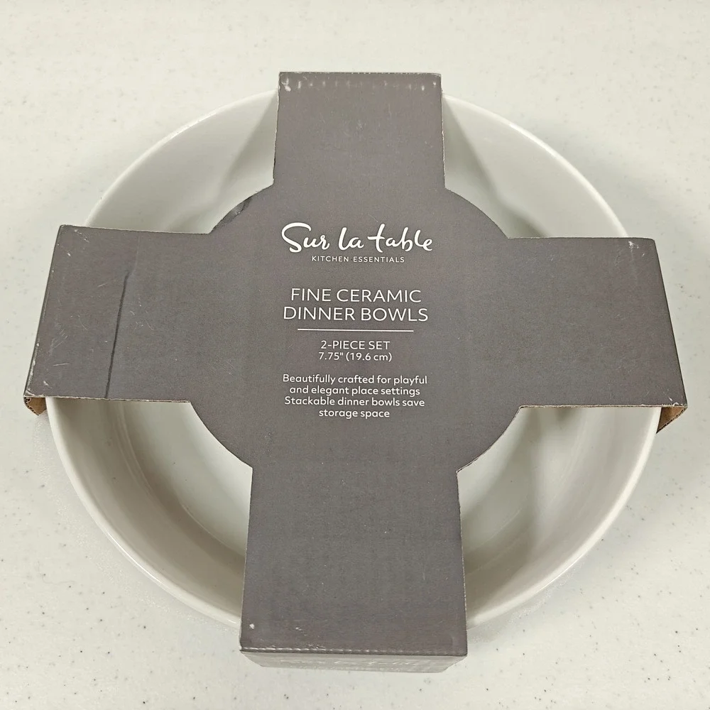 Sur La Table Fine Ceramic Dinner Bowls White 2-Piece Set Pasta 7.75